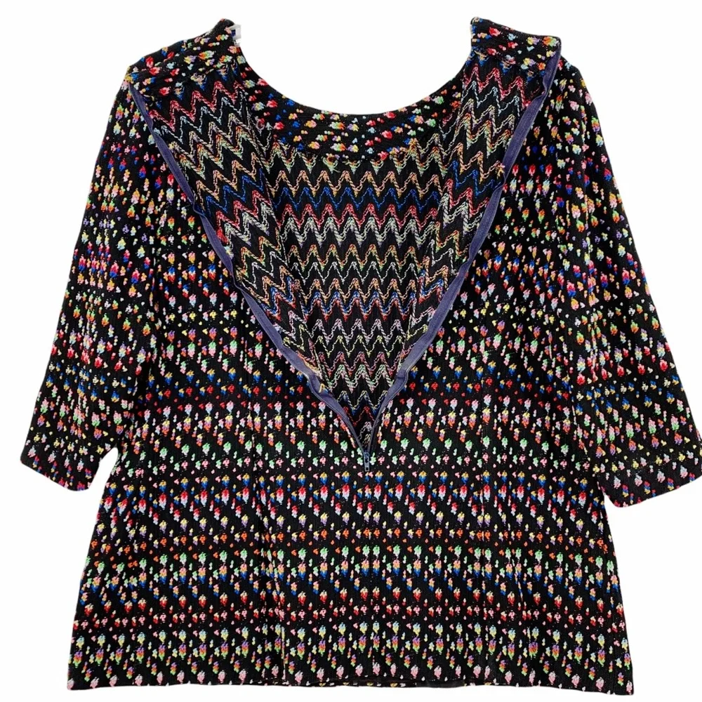 Vintage Handmade Black Zipper Back Shirt with Rainbow Colors Detailing - Picture 7 of 8